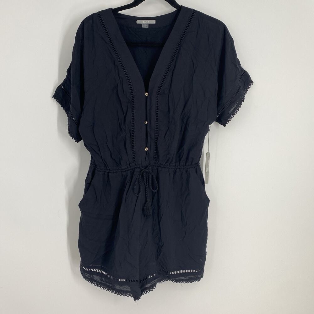NWT Tart Jumpsuit Women Size Medium Black Crochet Beach Boho Cottage Whimsy 606